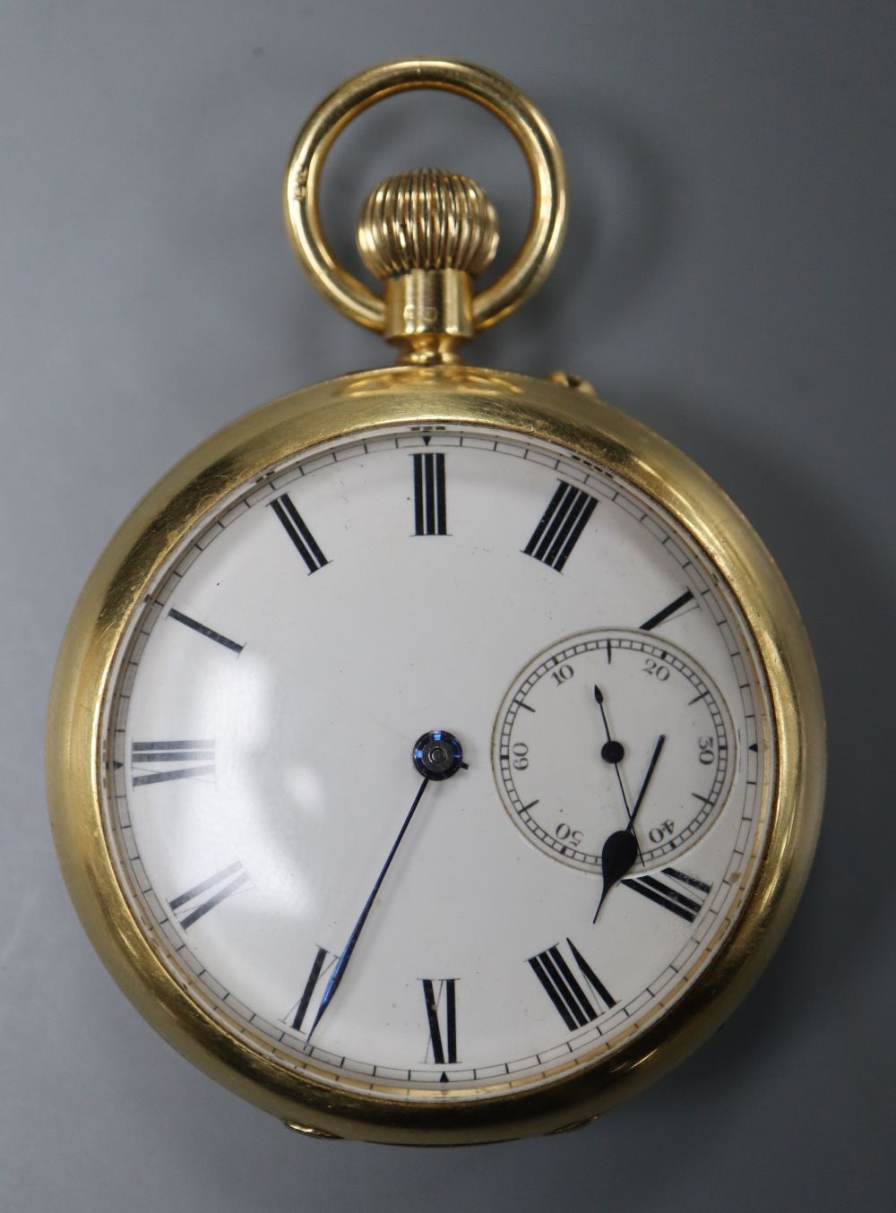 A late Victorian 18ct gold open face keyless lever pocket watch, by London & Ryder, London,